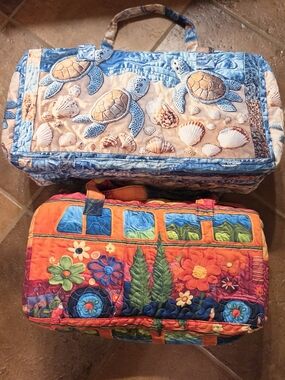 Vibrant Lifelike Printed Duffle Bags Weekenders Hippie Van & Turtle Seascape